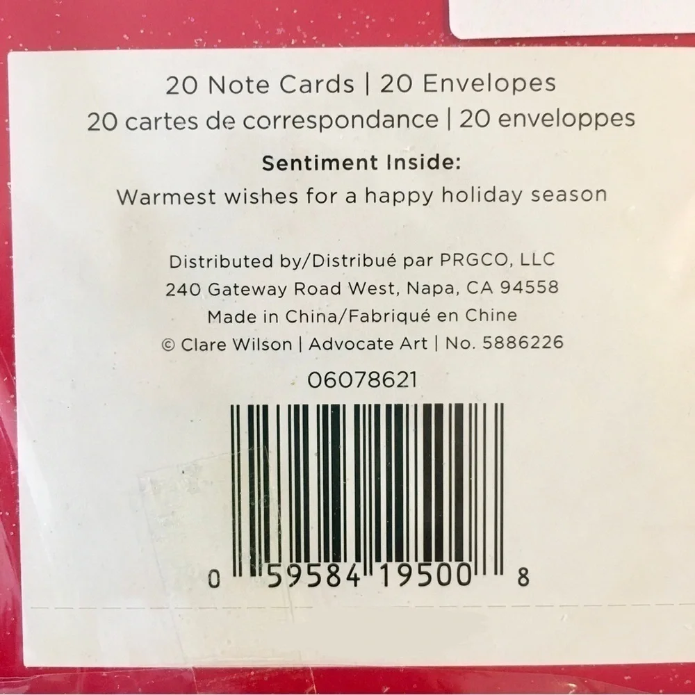 Box/20 Papyrus “Season’s Greetings” Cards + Envelopes, Red, Green, Birds